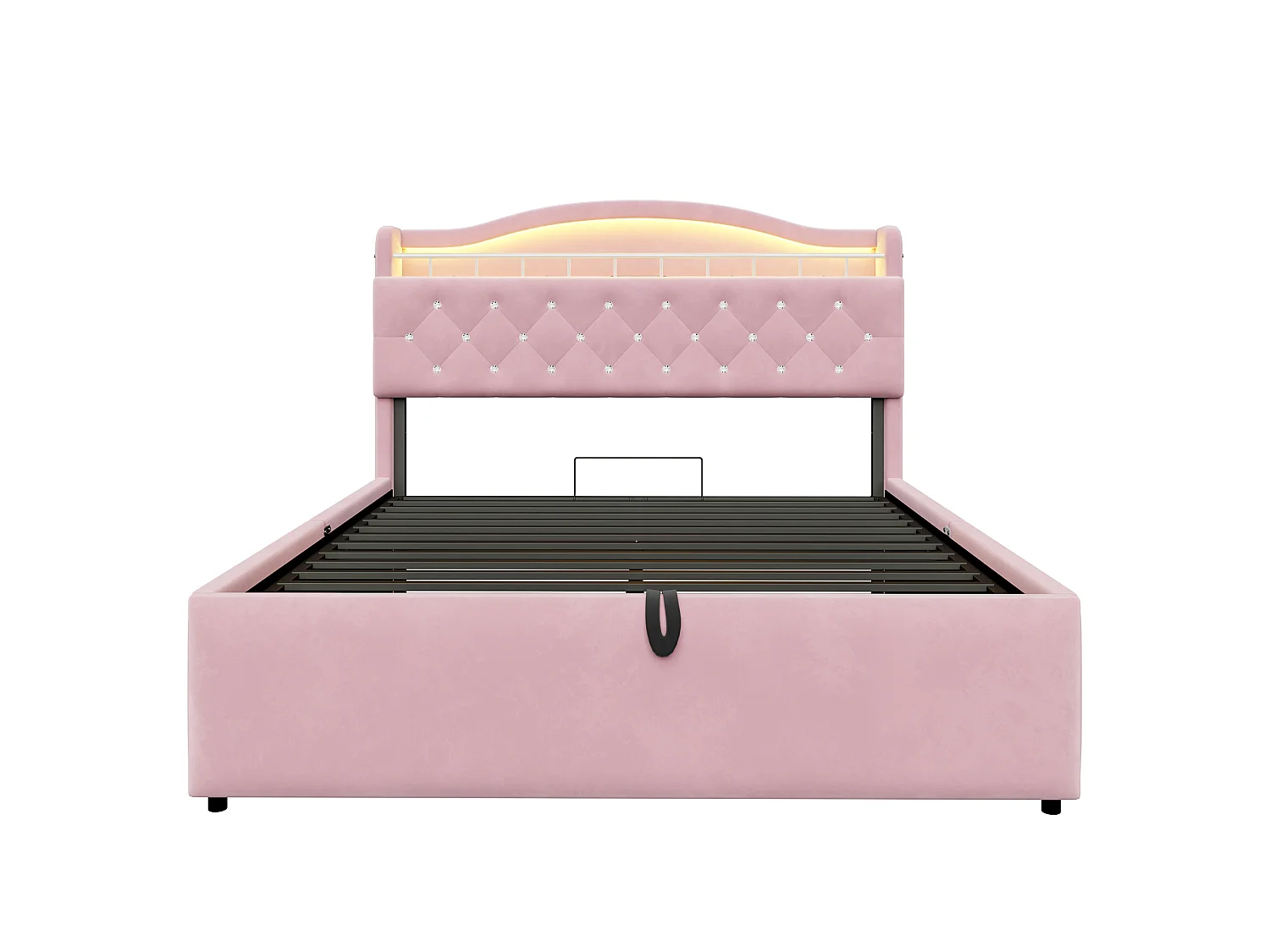 Lit coffre capitonné 140 x 200 cm - avec lumière LED - avec port de chargement USB - Rose (matelas non inclus)