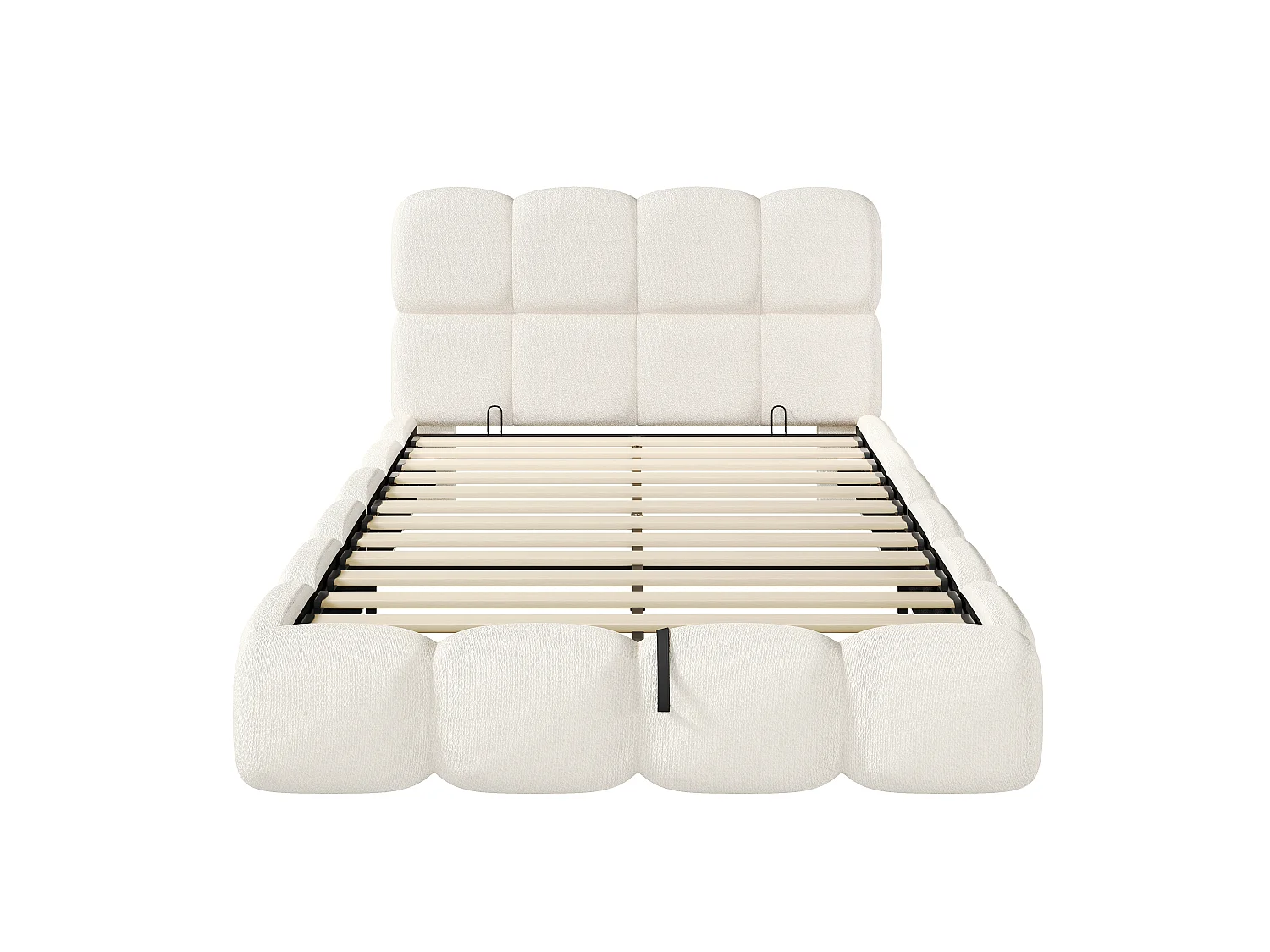 Lit coffre double rembourré 140x190 cm - avec sommier à lattes - tissu bouclé - blanc (matelas non inclus)