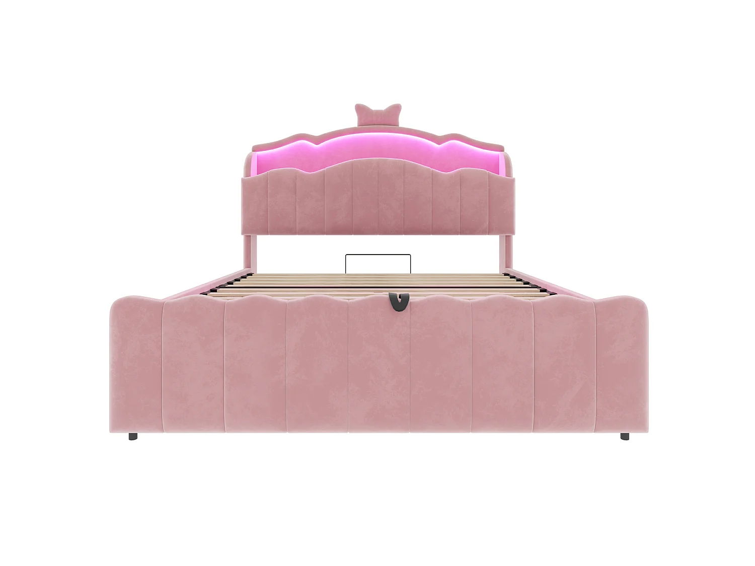 Lit coffre capitonné 140 x 200 cm - velours - avec lumière LED - avec port de chargement USB - rose (matelas non inclus)
