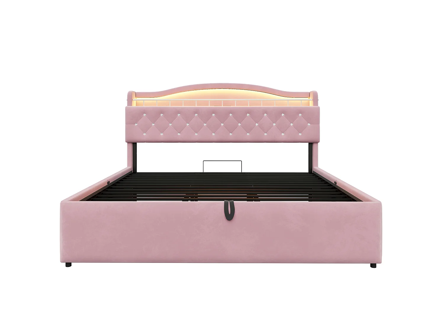 Lit coffre capitonné 180 x 200 cm - avec lumière LED - avec port de chargement USB - Rose (matelas non inclus)