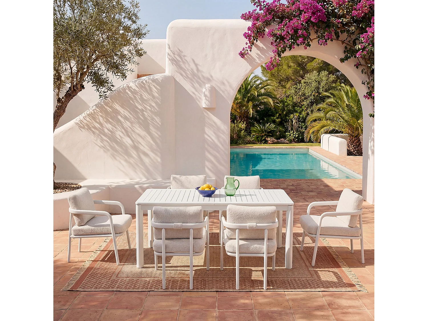 Habitat - Lot de 2 chaises de jardin en tissu texturé déperlant et aluminium blanc cassé - Crème - Nazare