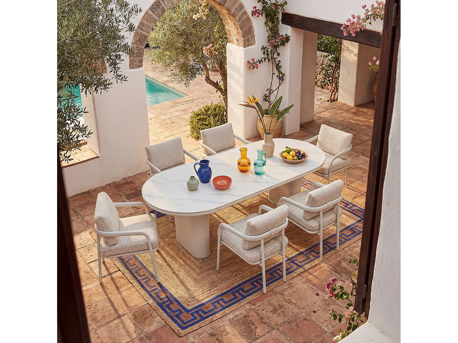 Habitat - Lot de 2 chaises de jardin en tissu texturé déperlant et aluminium blanc cassé - Crème - Nazare