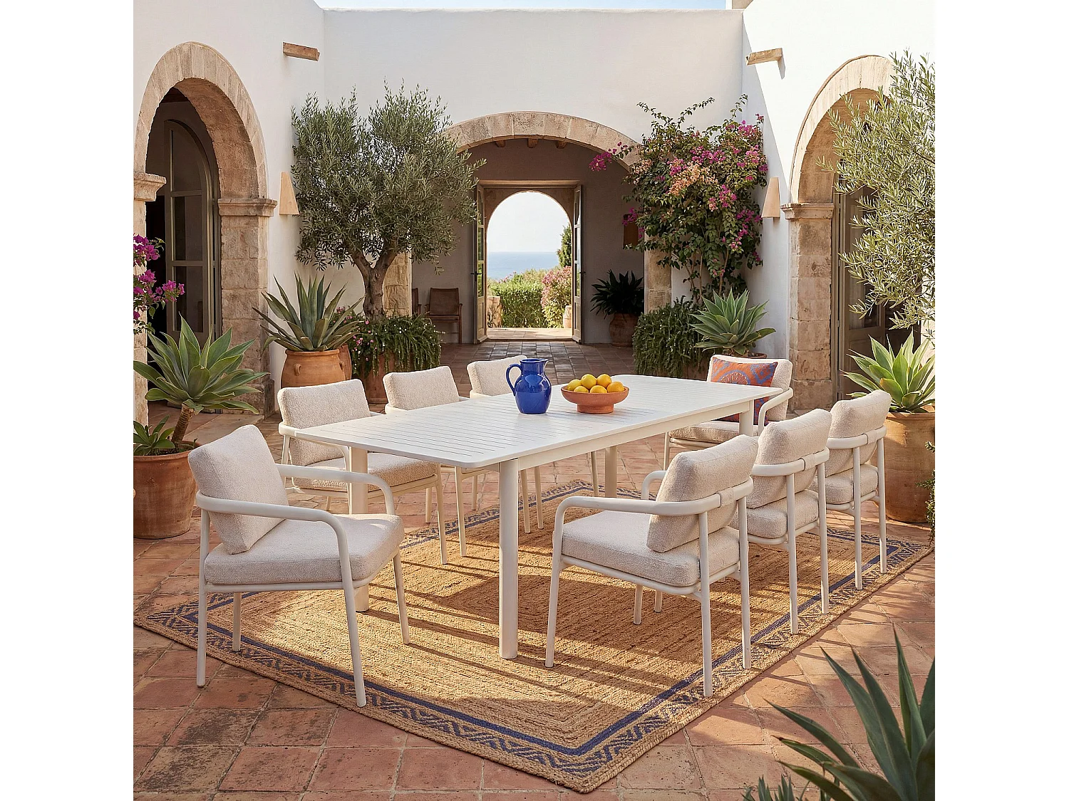 Habitat - Lot de 2 chaises de jardin en tissu texturé déperlant et aluminium blanc cassé - Crème - Nazare
