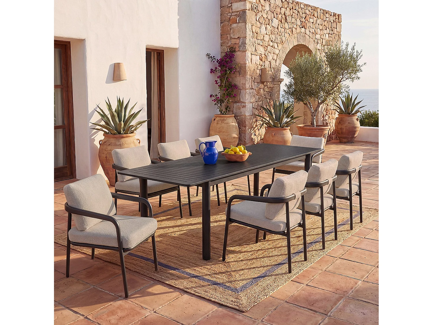 Habitat - Lot de 2 chaises de jardin en tissu tissé déperlant et aluminium gris anthracite - Beige mélangé - Nazare