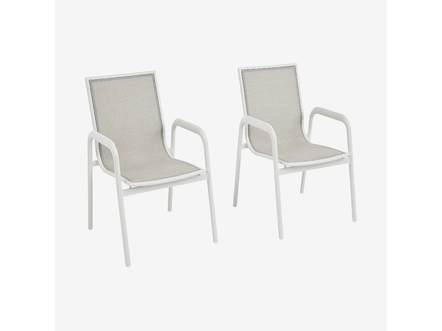 Habitat - Lot de 2 chaises de jardin en tissu déperlant et aluminium blanc cassé - Gris clair - Nazare