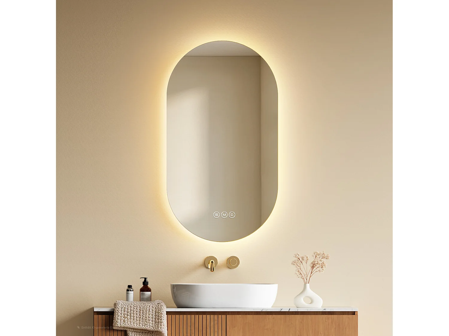 EMKE Miroir de salle de bain LED Ovale 45x75 cm, Anti-buée, interrupteur tactile, 3 couleurs de lumière réglable, Mémoire
