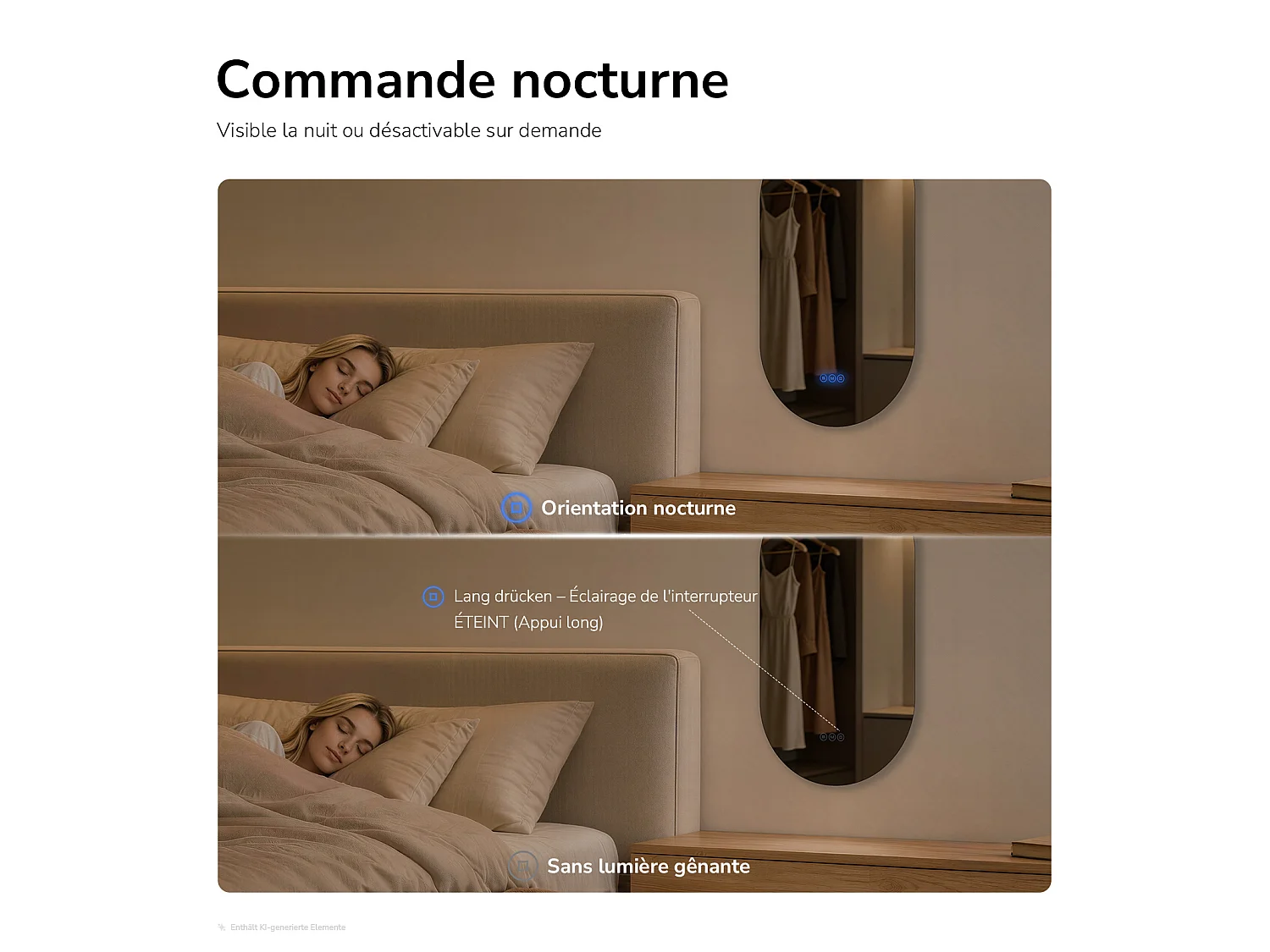 EMKE Miroir de salle de bain LED Ovale 45x75 cm, Anti-buée, interrupteur tactile, 3 couleurs de lumière réglable, Mémoire