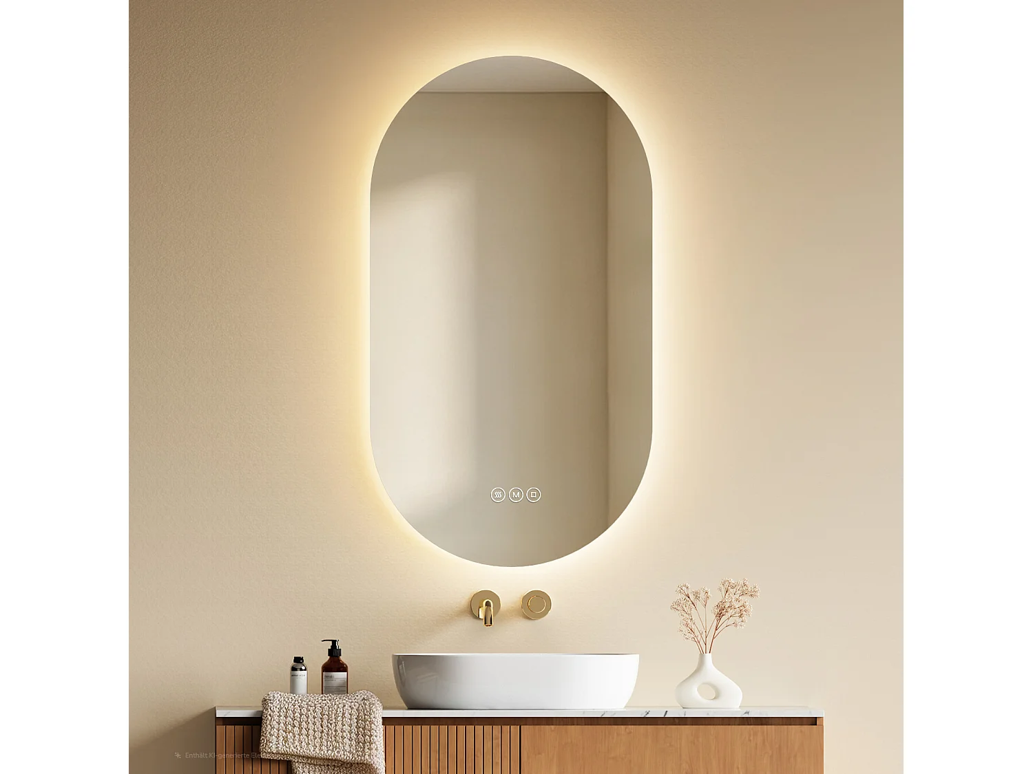 EMKE Miroir de salle de bain LED Ovale 50x90 cm, Anti-buée, interrupteur tactile, 3 couleurs de lumière réglable, Mémoire