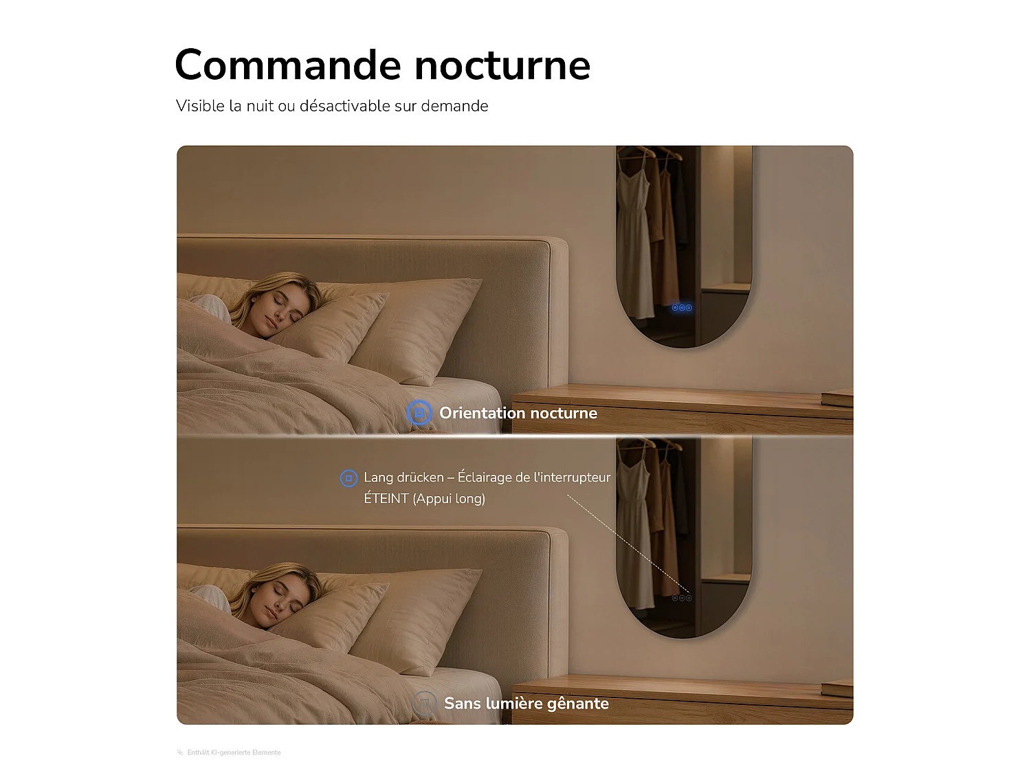 EMKE Miroir de salle de bain LED Ovale 50x90 cm, Anti-buée, interrupteur tactile, 3 couleurs de lumière réglable, Mémoire