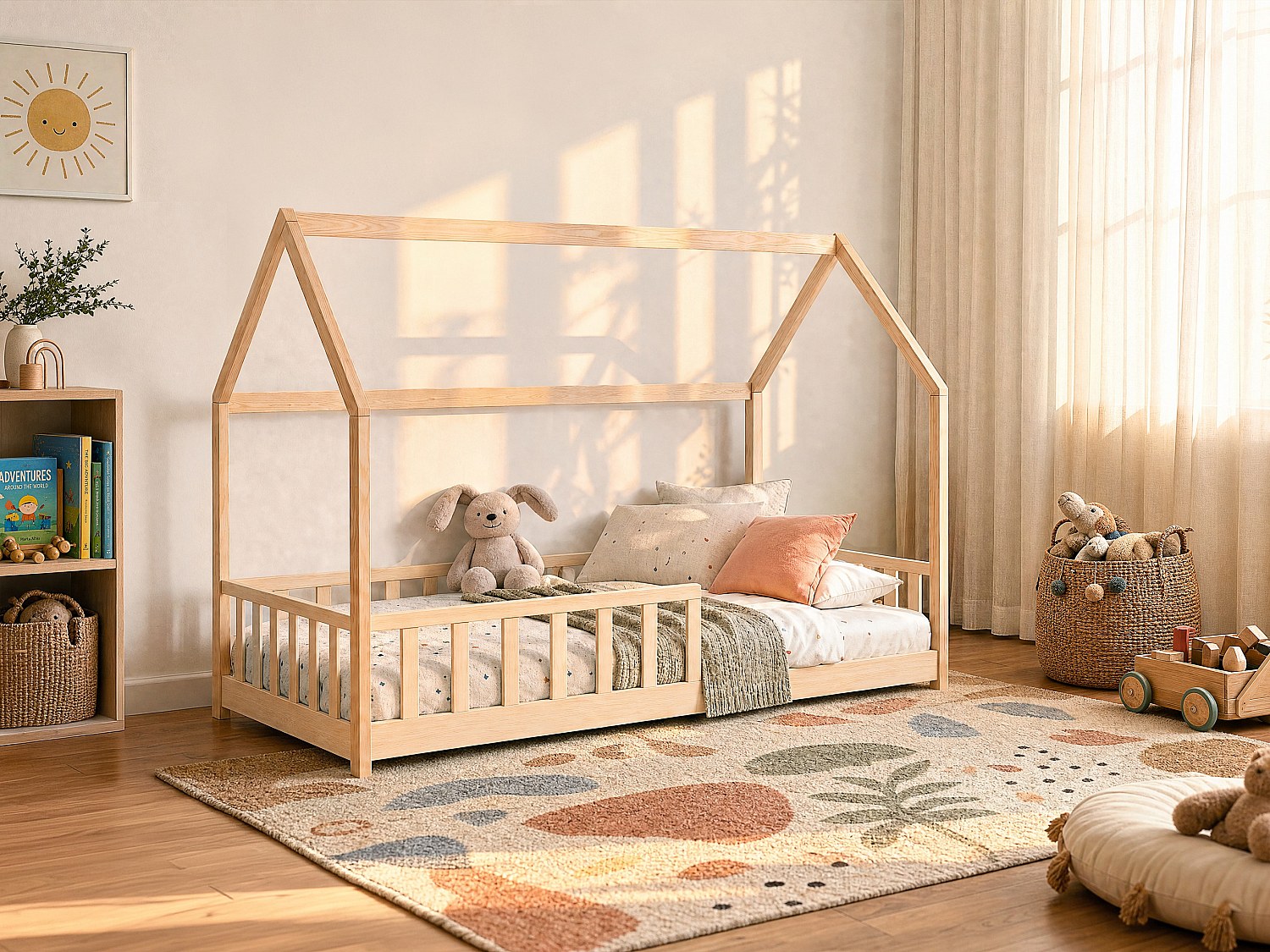 Hausbett 90 x 190 cm - Kiefer - Natur + Matratze MARTEVI