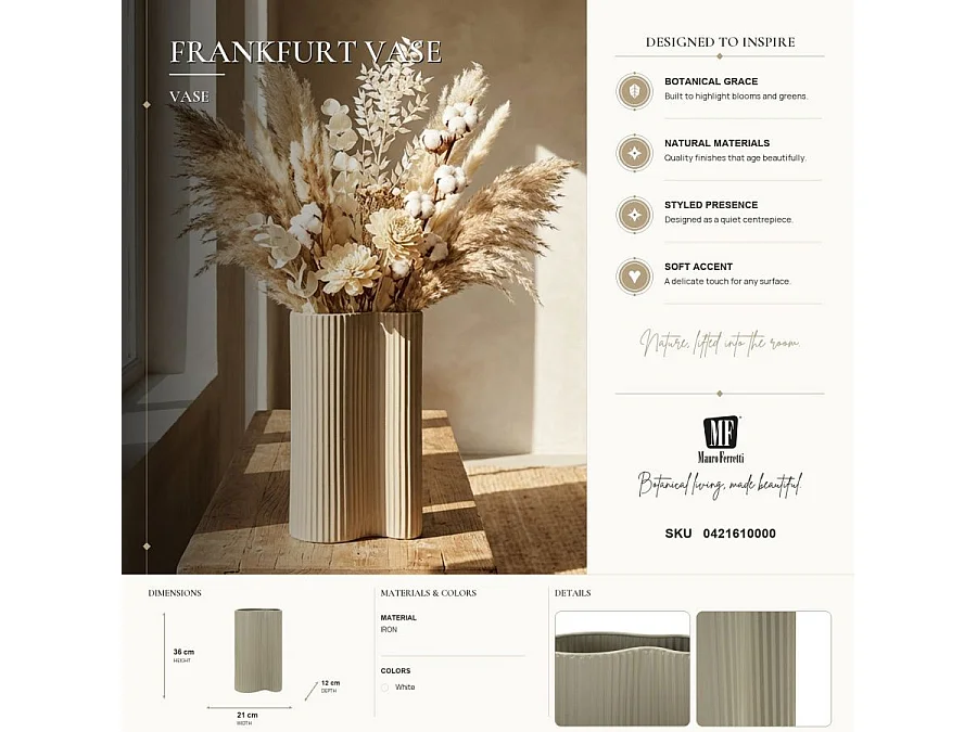 Vase Design en Métal "Frankfurt" 36cm Beige Foncé