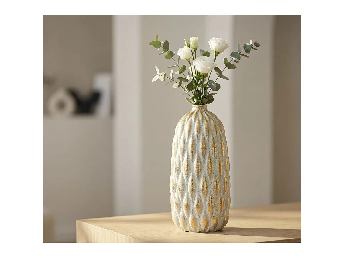 Vase Déco en Céramique "Pepitas" 37cm Gris & Or
