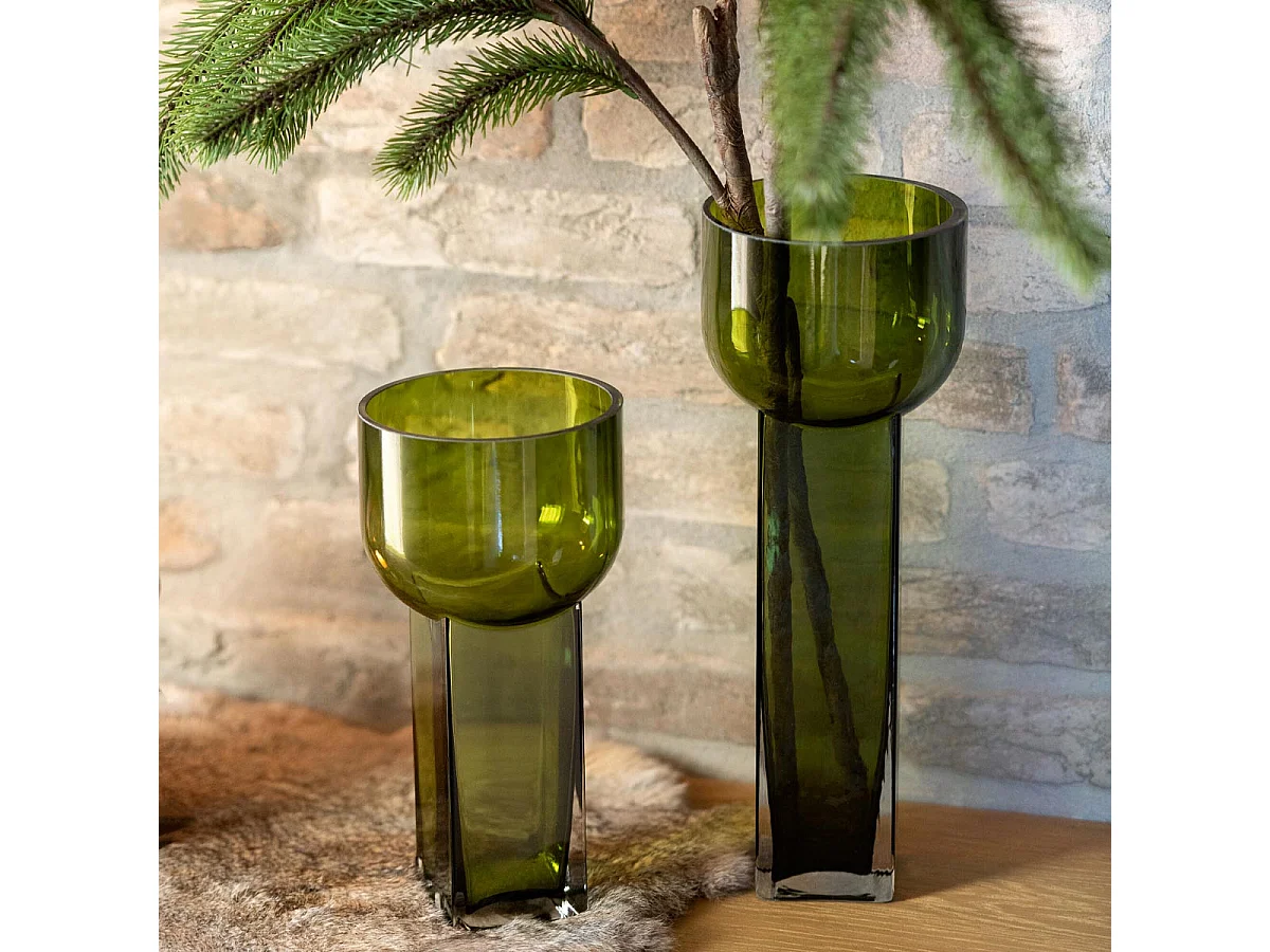 Vase Déco en Verre "Carol" 26cm Vert Olive
