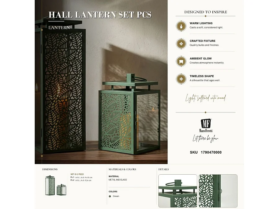 Lot de 2 Lanternes en Métal "Hall" 41cm Vert