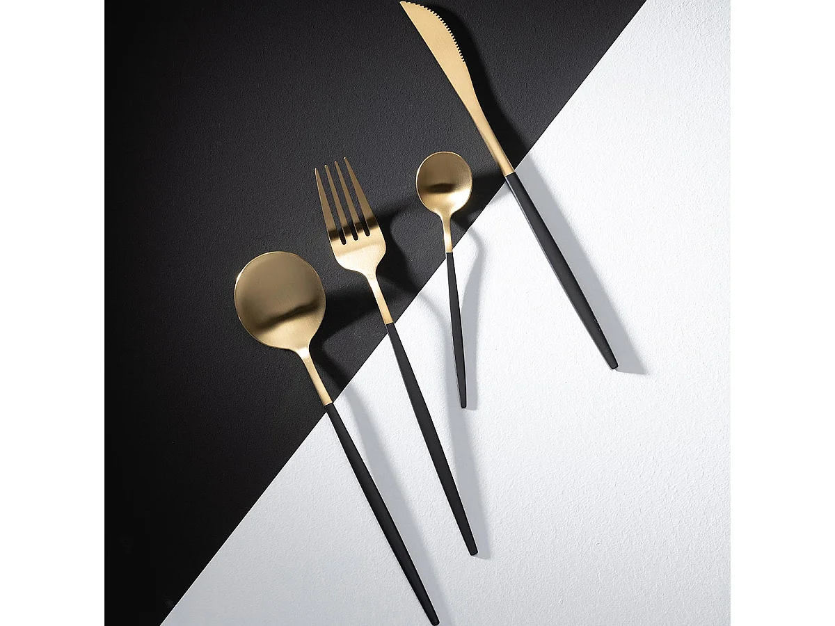 Ménagère 24 Pièces en Inox "Mat" 27cm Noir & Or