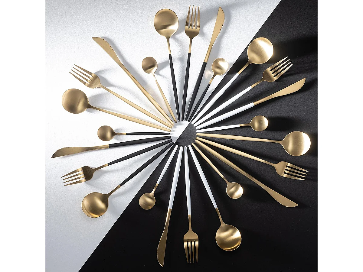 Ménagère 24 Pièces en Inox "Mat" 27cm Noir & Or