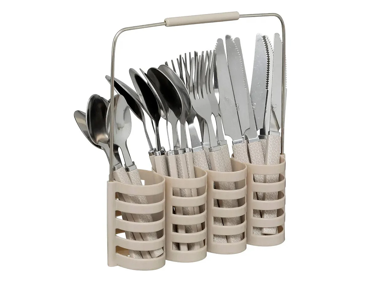 Ménagère 24 Pièces Avec Rack "Géo" 24cm Beige