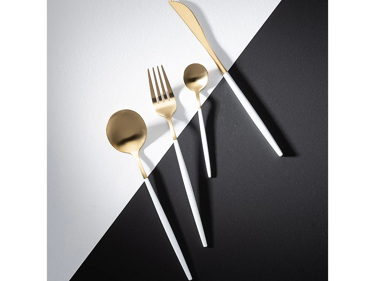 Ménagère 24 Pièces en Inox "Mat" 27cm Blanc & Or
