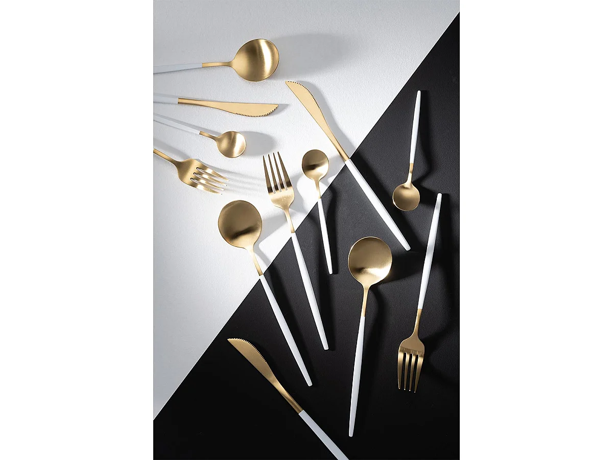 Ménagère 24 Pièces en Inox "Mat" 27cm Blanc & Or
