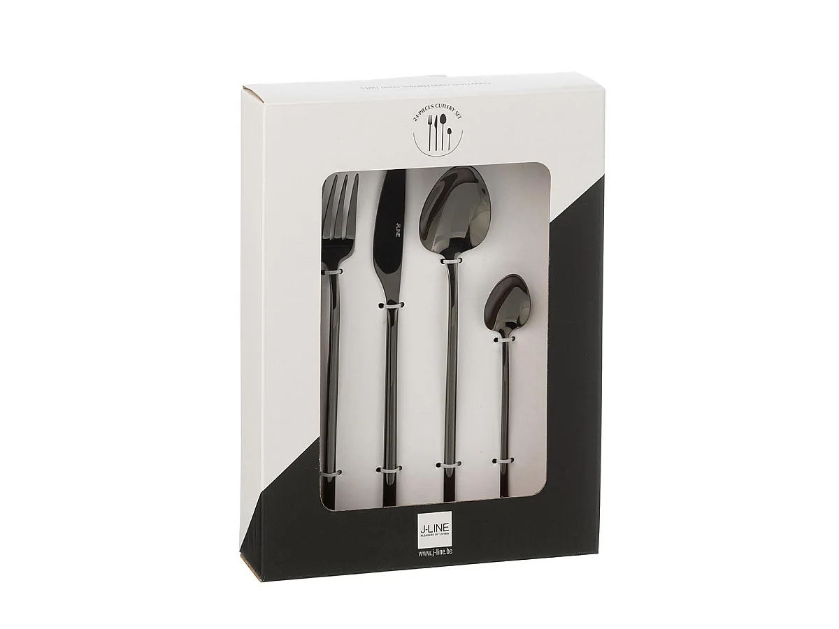 Ménagère 24 Pièces en Inox "Irvin Brillant" 27cm Noir