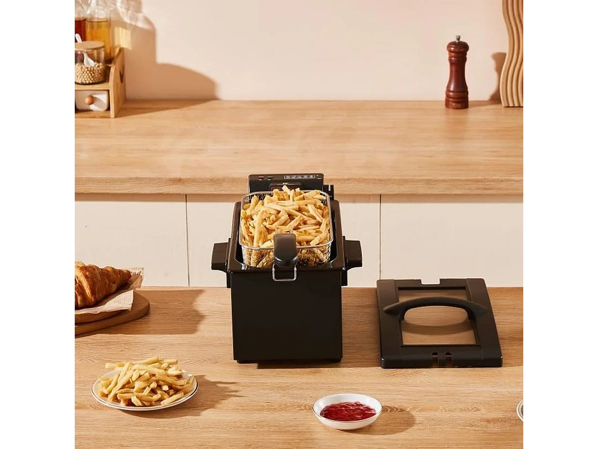 Compacte 3L 2000W Elektrische Friteuse - Continental Edison CEFR3BLK - Zwart