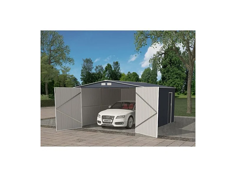 Orion Antraciet Metalen Garage 18,2m² met Dubbele Deuren 295x198 cm - Prefab Carport