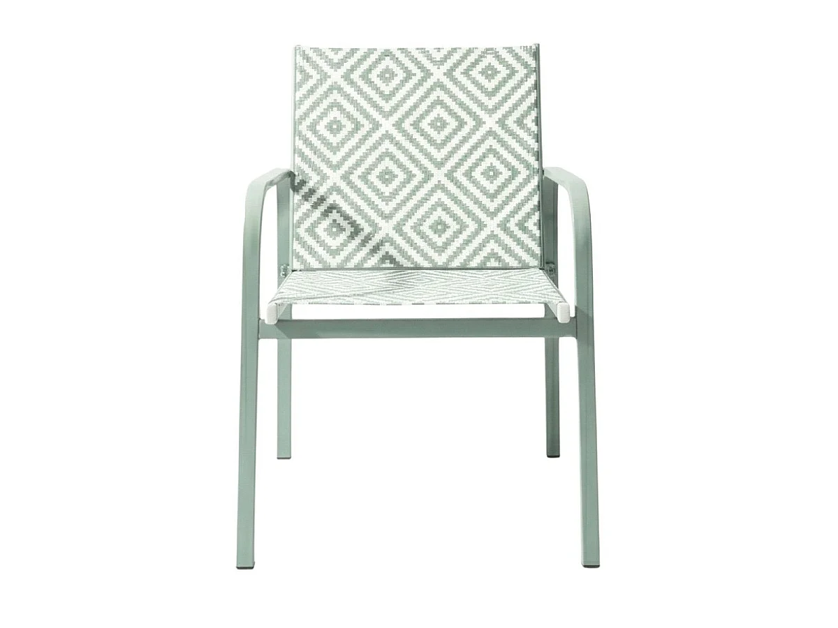 Ensemble jardin 2 fauteuils avec table basse motifs graphiques verts d'eau - AZTEK