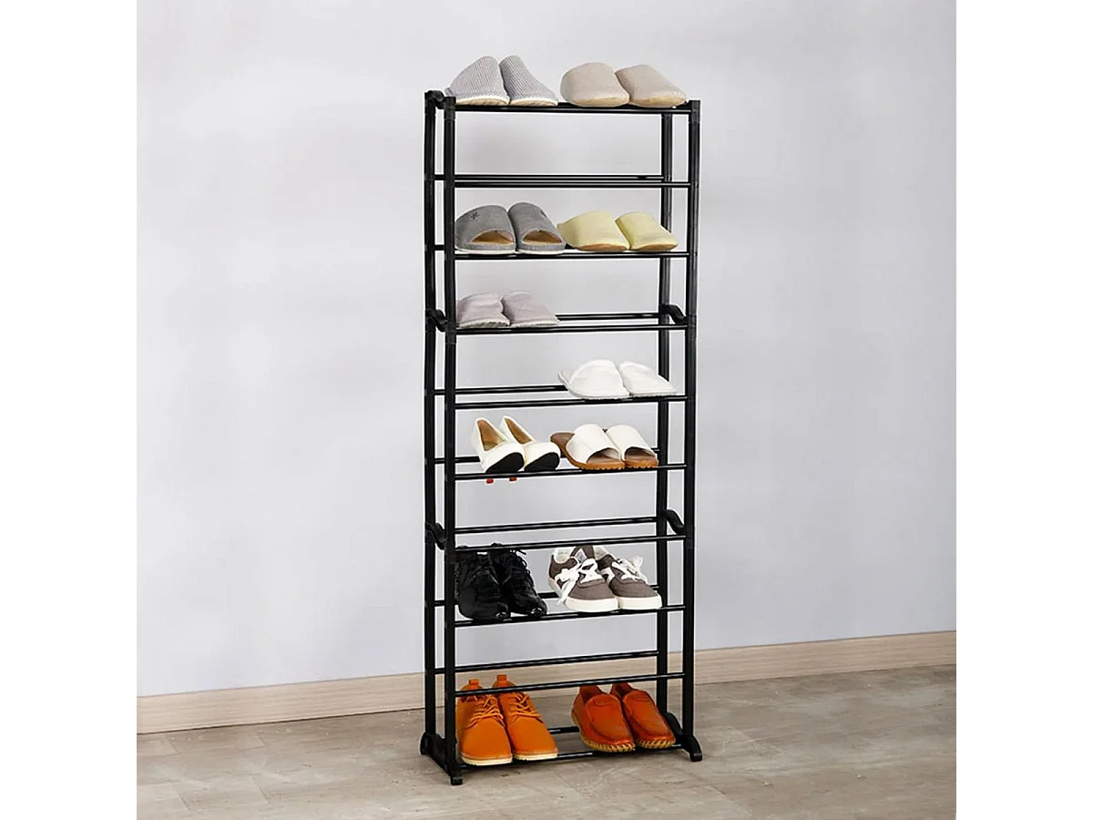 Étagère range-chaussures, meuble à chaussures en métal noir capacité 15 paires - Longueur 50 x Largeur 25 x Hauteur 140cm