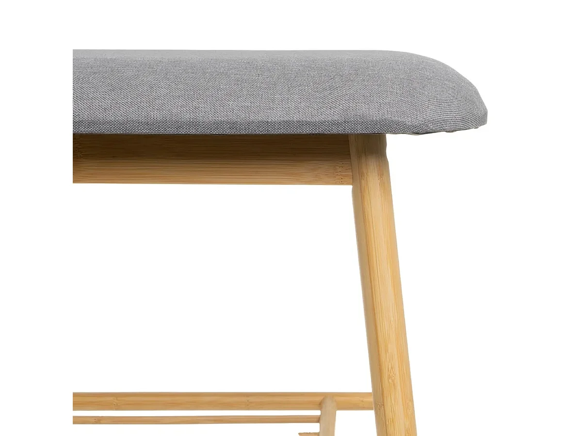 Banquette à chaussures en Bambou avec assise rembourée grise - Longueur 90 X Largeur 30 X Hauteur 44 cm