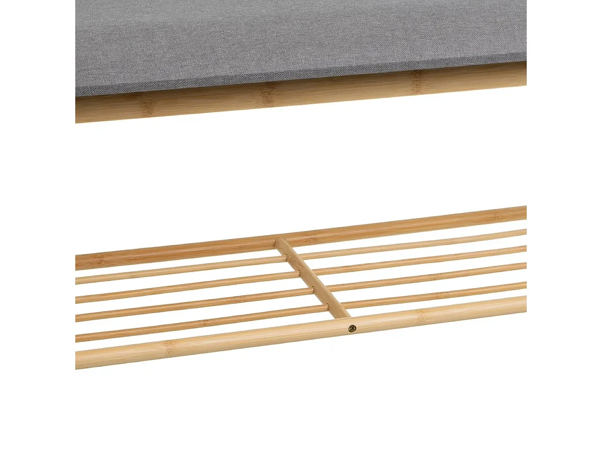 Banquette à chaussures en Bambou avec assise rembourée grise - Longueur 90 X Largeur 30 X Hauteur 44 cm