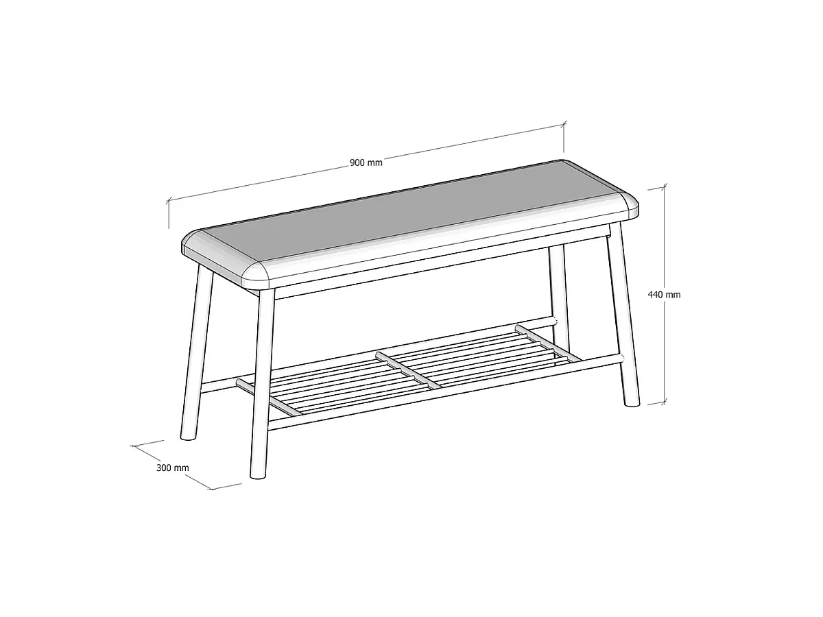 Banquette à chaussures en Bambou avec assise rembourée grise - Longueur 90 X Largeur 30 X Hauteur 44 cm