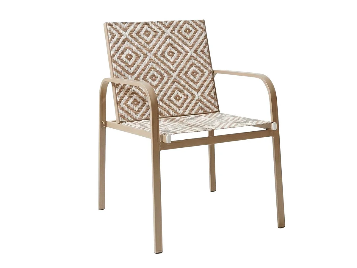 Ensemble jardin 2 fauteuils avec table basse motifs graphiques moka - AZTEK