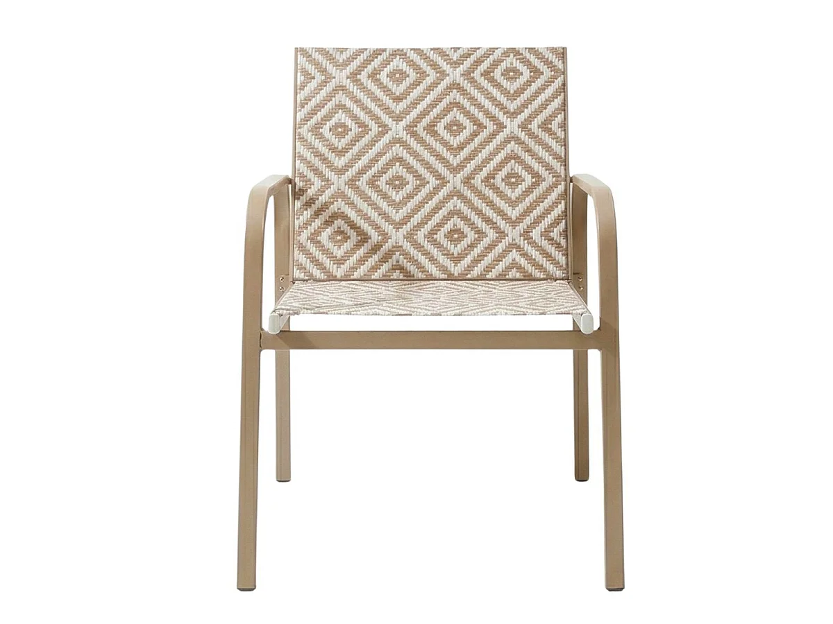 Ensemble jardin 2 fauteuils avec table basse motifs graphiques moka - AZTEK