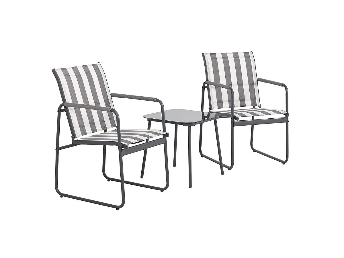 Ensemble jardin 2 fauteuils avec table basse motifs rayures gris - CALICO