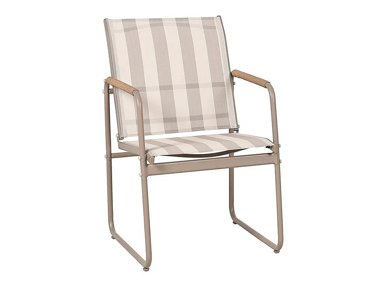 Ensemble jardin 2 fauteuils avec table basse motifs rayures moka et crème - CALICO