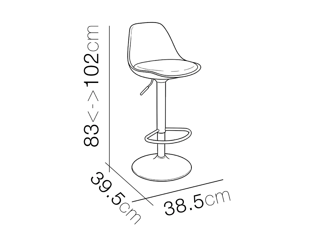 Tabouret de Bar, Chaise Haute à Hauteur Réglable,coloris gris-Longueur 38.5 x Profondeur 39.5 x Hauteur 83-102 cm