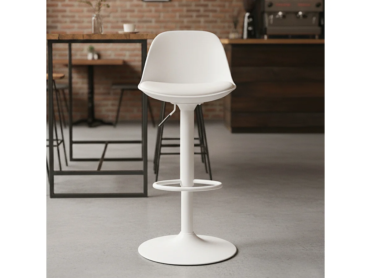 Lot de 2 Tabouret de Bar, Chaise Haute à Hauteur Réglable,coloris blanc-Longueur 38.5 x Profondeur 39.5 x Hauteur 83-102 cm