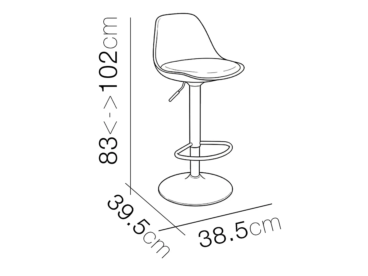 Lot de 2 Tabouret de Bar, Chaise Haute à Hauteur Réglable,coloris blanc-Longueur 38.5 x Profondeur 39.5 x Hauteur 83-102 cm