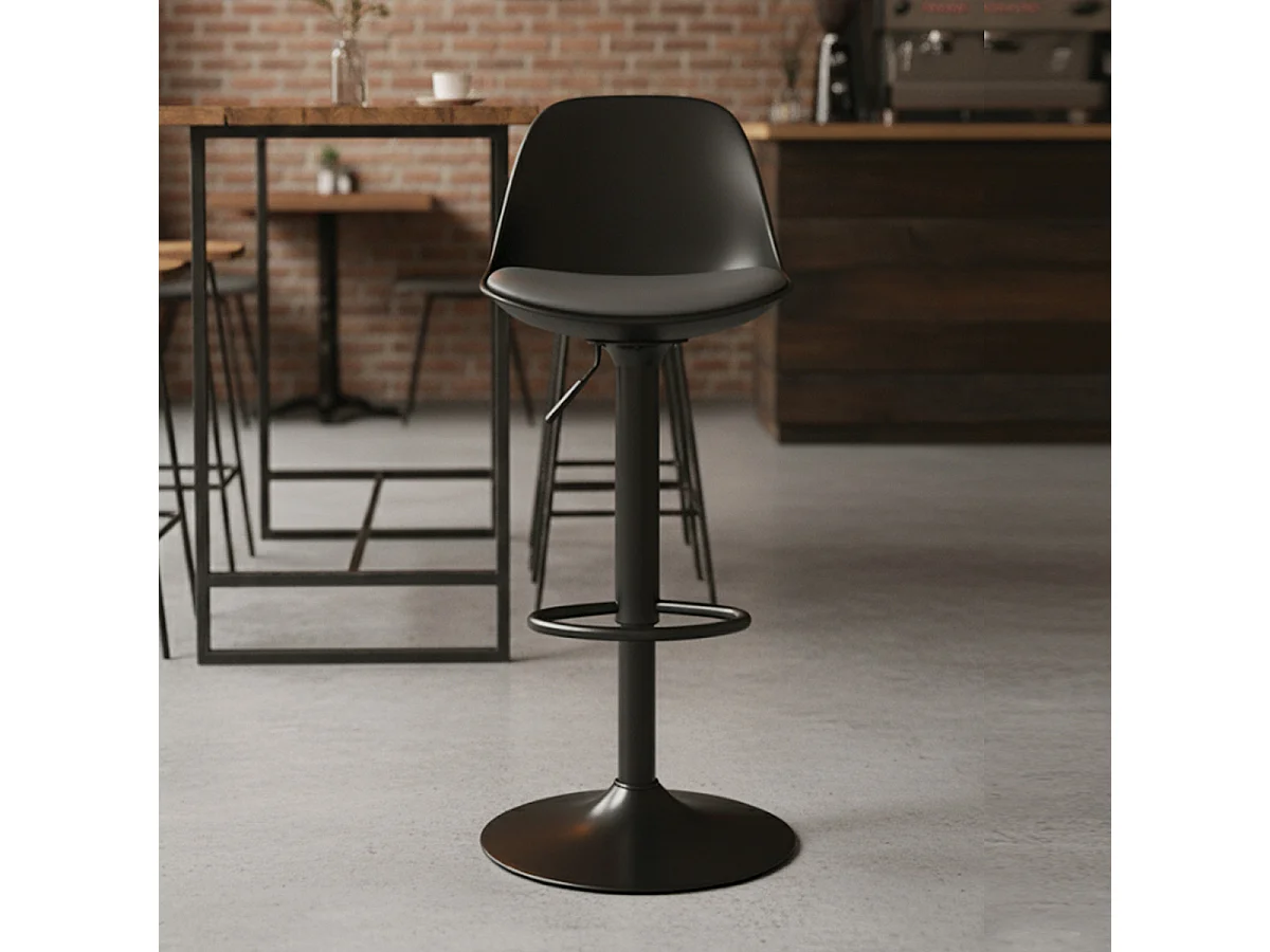 Tabouret de Bar,Chaise Haute à Hauteur Réglable,coloris Noir Mat-Longueur 38.5 x Profondeur 39.5 x Hauteur 83-102 cm