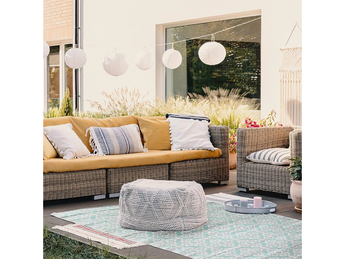 Tapis 120x180cm Intérieur/Extérieur Motif Ornemental Turquoise et Blanc - MALTE