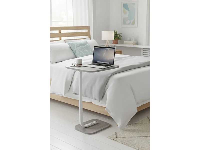 Table d’appoint , bout de canapé, table café coloris Blanc/effet bois - Longueur 39 x Largeur 28 x Hauteur 55 cm