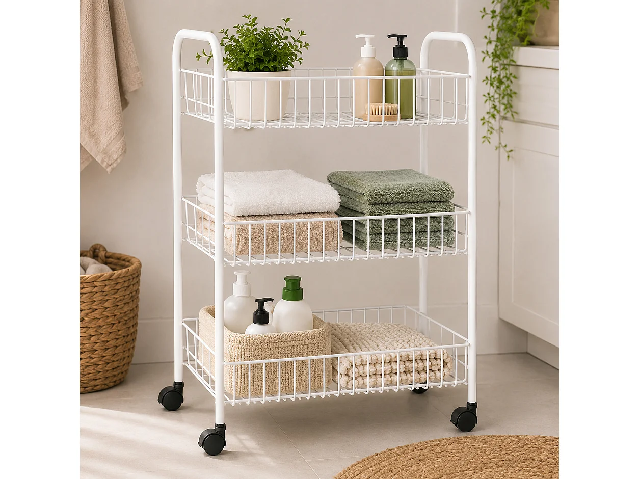 Desserte chariot de cuisine empilable à 3 niveaux avec roulettes pivotantes,blanc-Longueur 38 x Profondeur 26 x Hauteur 62 cm