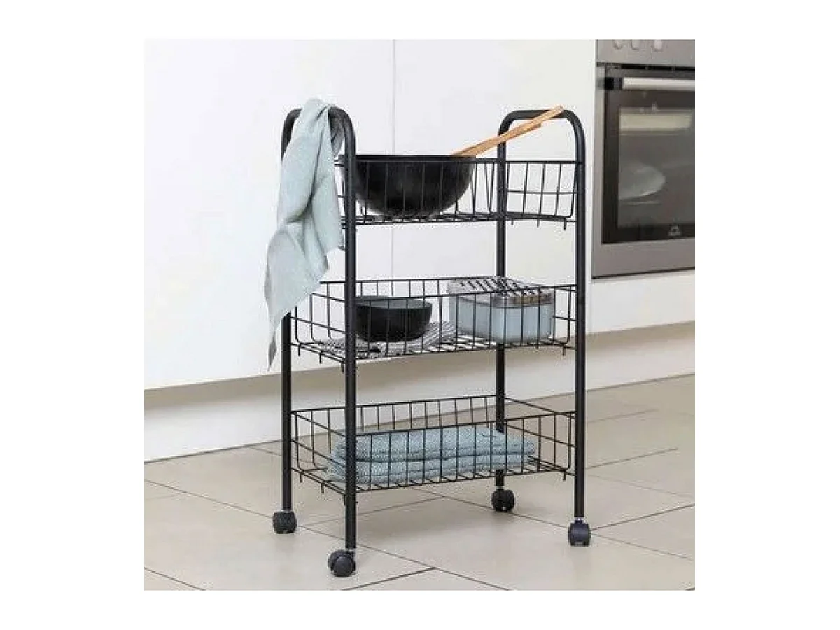 Desserte chariot de cuisine empilable à 3 niveaux avec roulettes pivotantes,noir-Longueur 38 x Profondeur 26 x Hauteur 62 cm