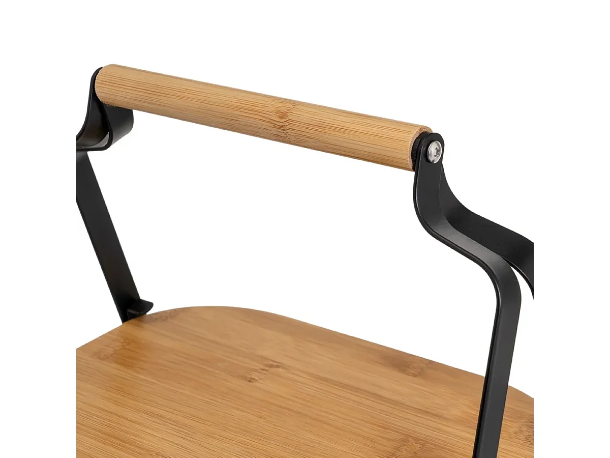 Plateau de service présentoir à 2 niveaux en métal noir et bambou - Longueur 26 X Largeur 20 X Hauteur 28 cm