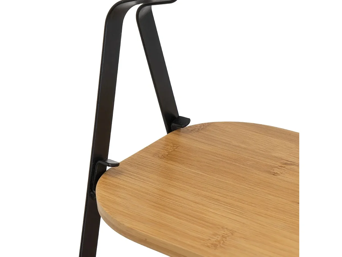 Plateau de service présentoir à 2 niveaux en métal noir et bambou - Longueur 26 X Largeur 20 X Hauteur 28 cm