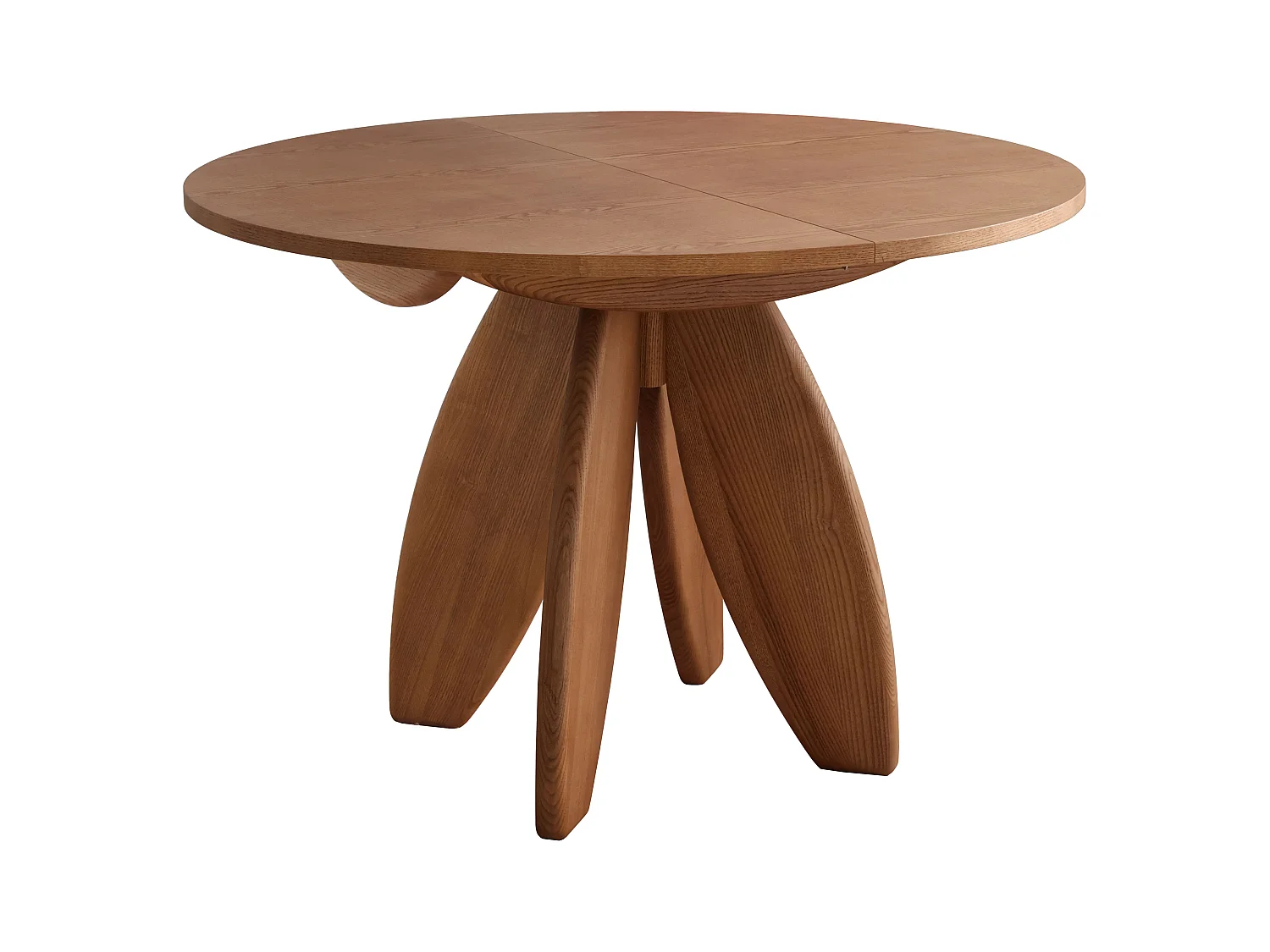 Table à manger ronde extensible 110cm 6 personnes Leaves plateau en placage de frêne teinté chêne | Pied en frêne massif teinté chêne