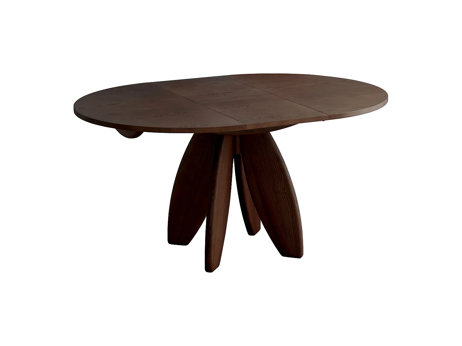 Table à manger ronde extensible 120cm 6 personnes Leaves plateau en placage de frêne teinté noyer | Pied en frêne massif teinté noyer