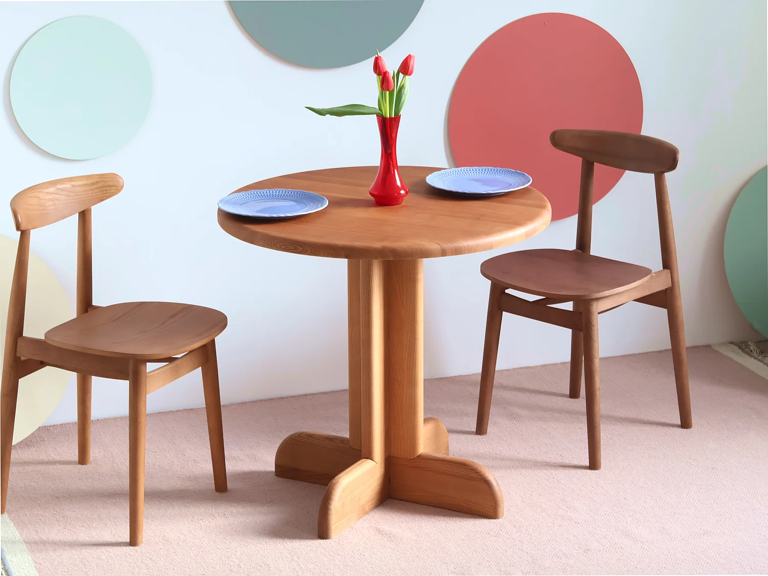 Table à manger ronde Dega Ø 80 cm, 2 personnes - Blanc | Bois de frêne massif