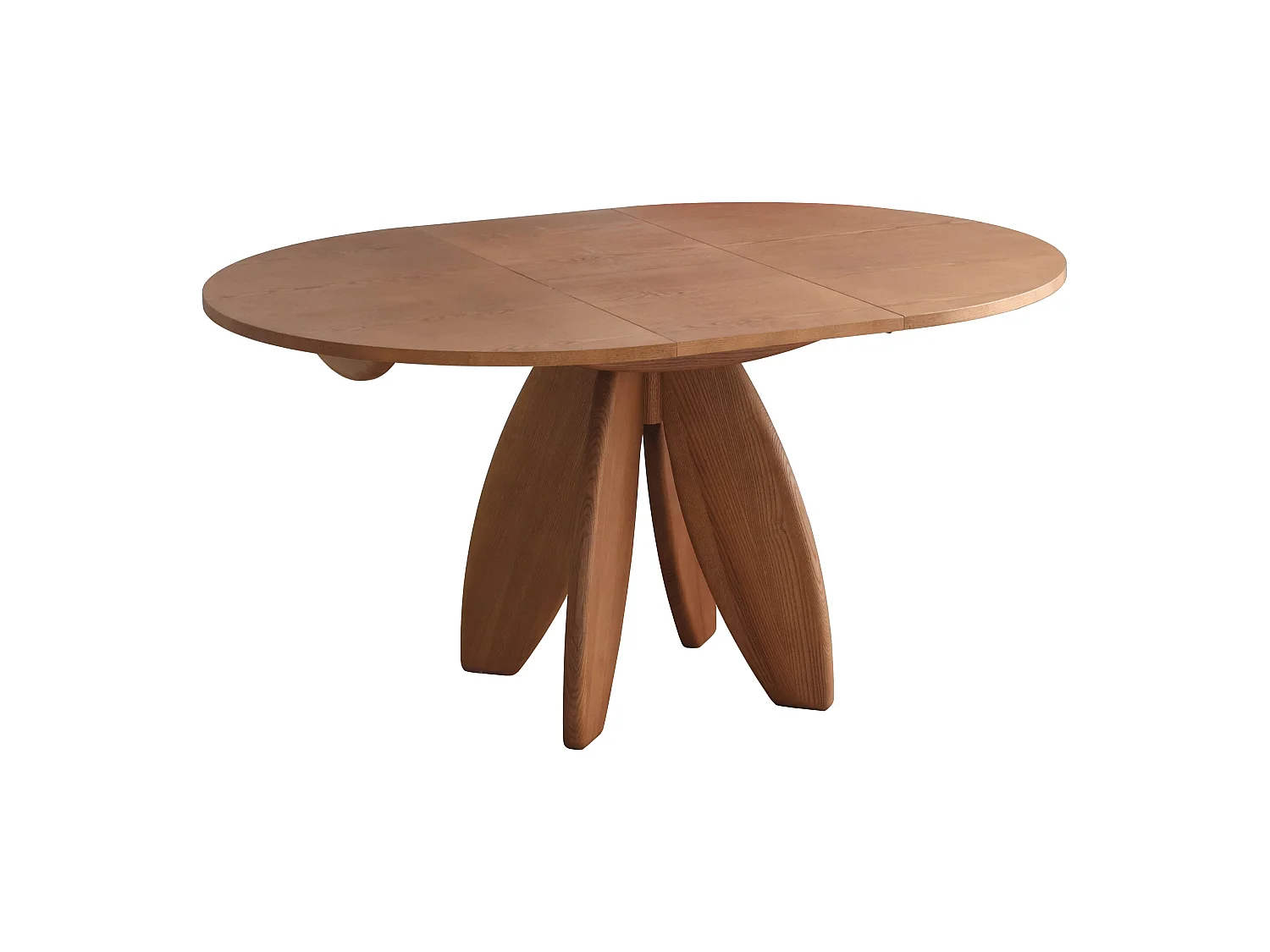 Table à manger ronde extensible 120cm 6 personnes Leaves plateau en placage de frêne teinté chêne | Pied en frêne massif teinté chêne