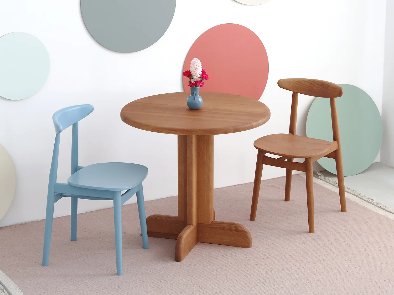 Table à manger ronde Dega Ø 70 cm, 2 personnes - Blanc | Bois de frêne massif